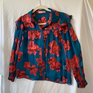 Alice + Olivia Ziggy Ruffled Floral Shirt